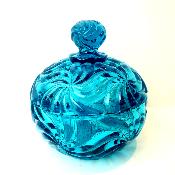 Baccarat cristal bleu, bonbonnière, drageoir XIXème modèle bambou