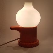 Lampe vintage céramique orange et opaline blanche