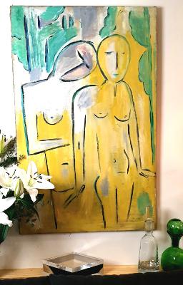 Tableau huile sur toile, le couple 1959