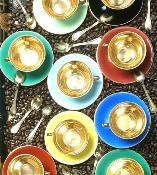 Tasses café multicolore porcelaine Limoges années 50/60