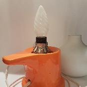 Lampe vintage céramique orange et opaline blanche