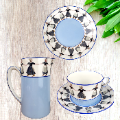 Tasse bretonne, assiette et pichet porcelaine Limoges U.C, farandole